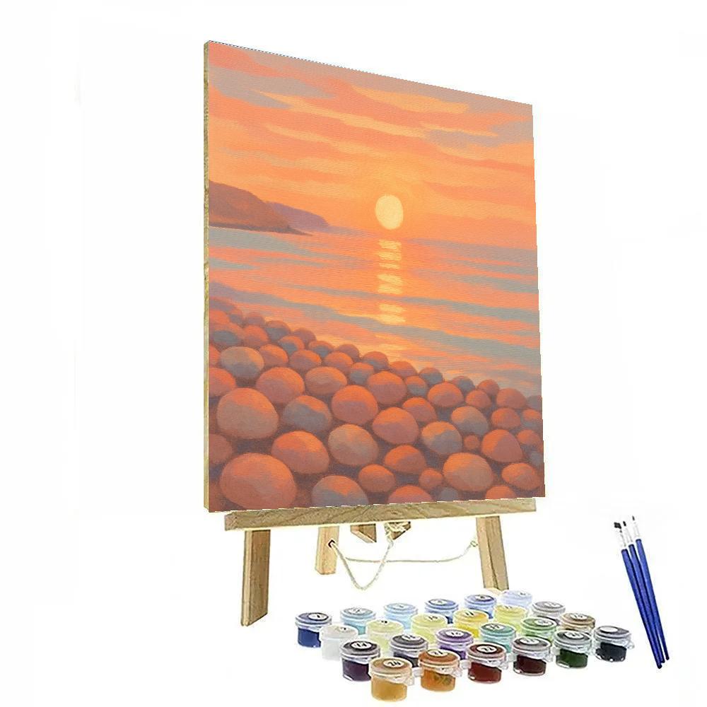 Sunrise Over Pebble Bay With Warm Pink Sky DIY paint by numbers