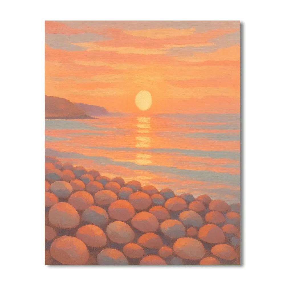 Sunrise Over Pebble Bay With Warm Pink Sky DIY paint by numbers