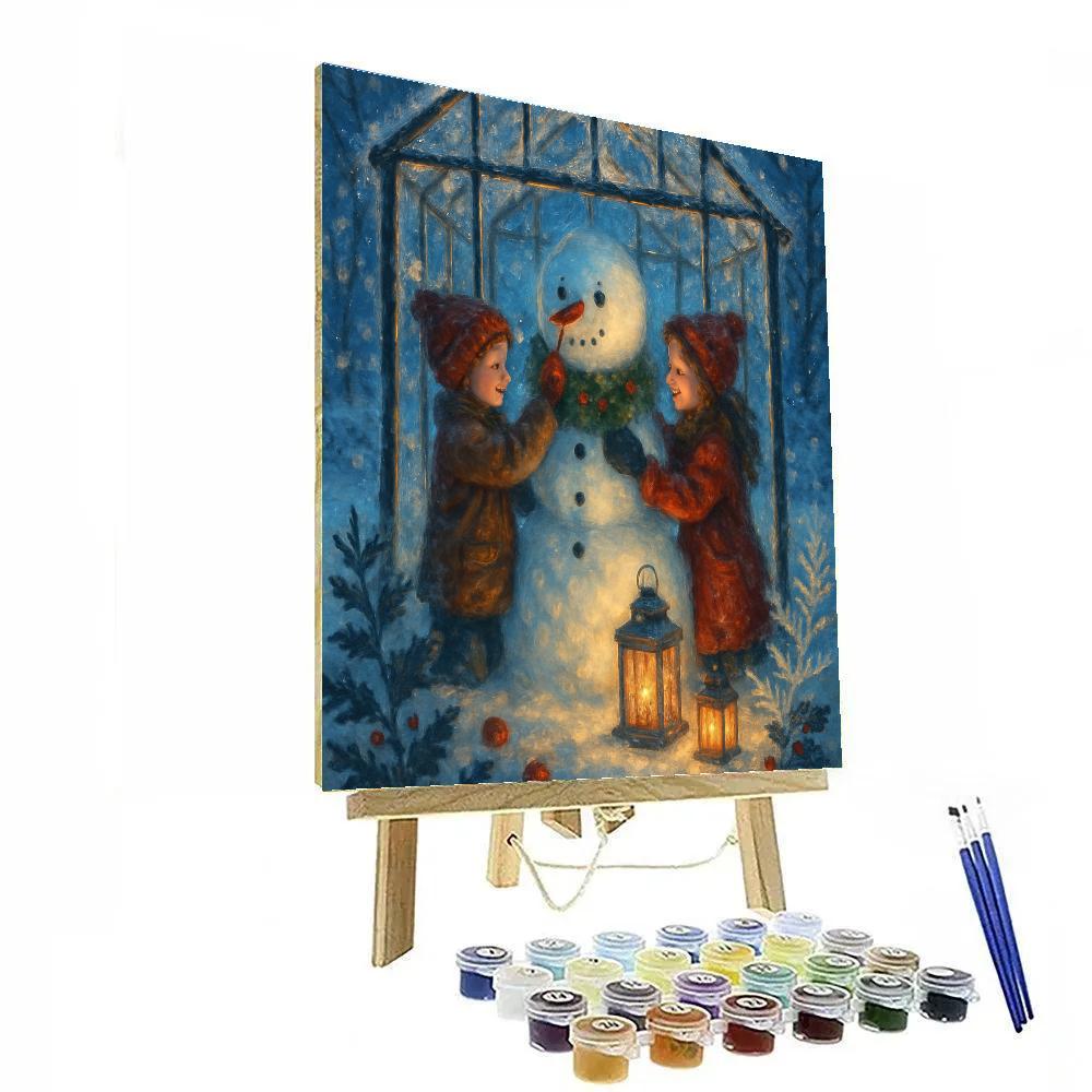 Snowman Workshop In A Glass Greenhouse Numbered painting kits