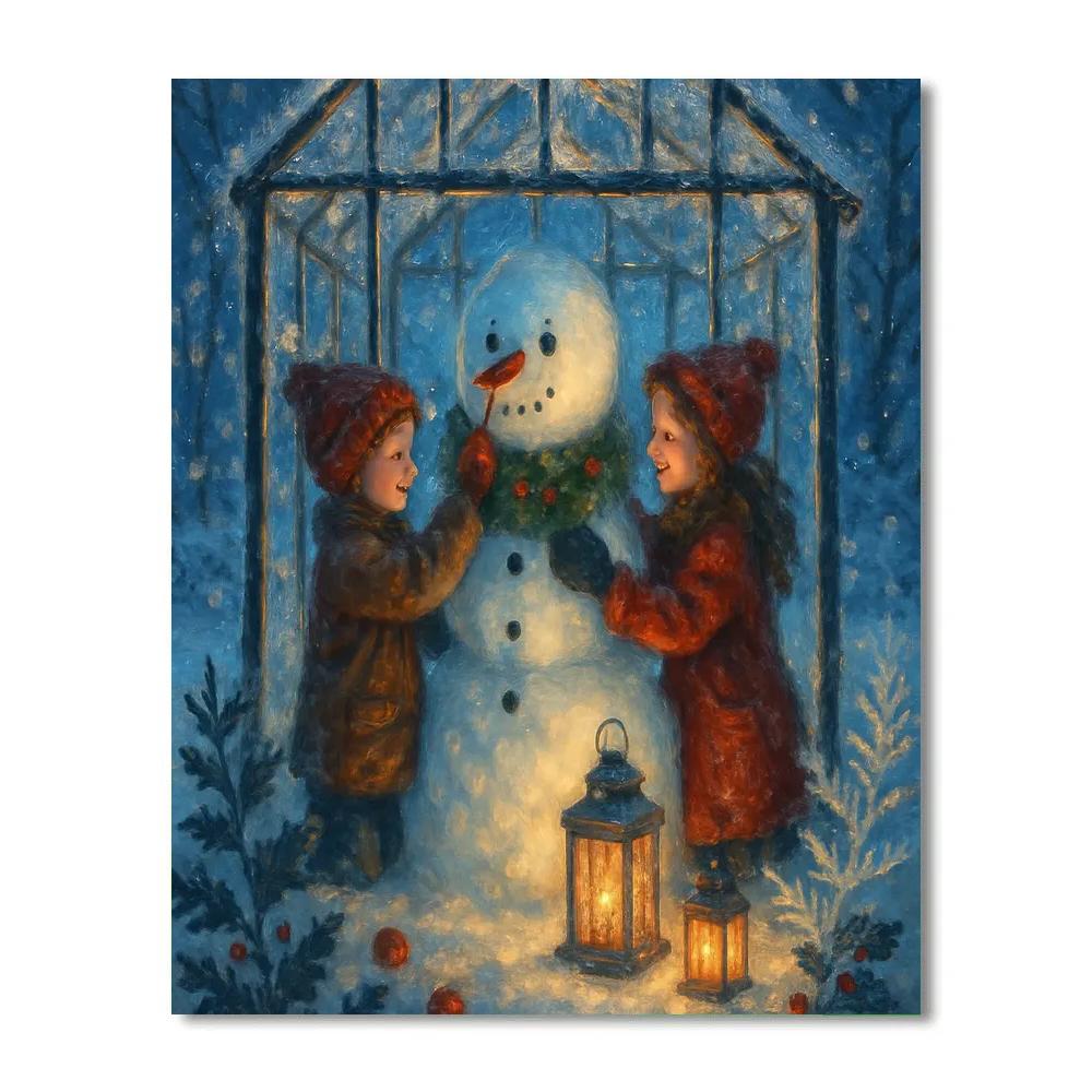 Snowman Workshop In A Glass Greenhouse Numbered painting kits