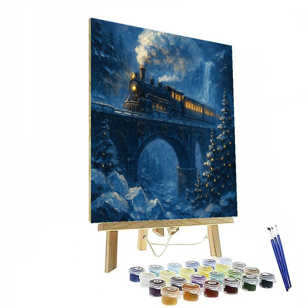 Polar Express Bridge Over Frozen Waterfall paint by color