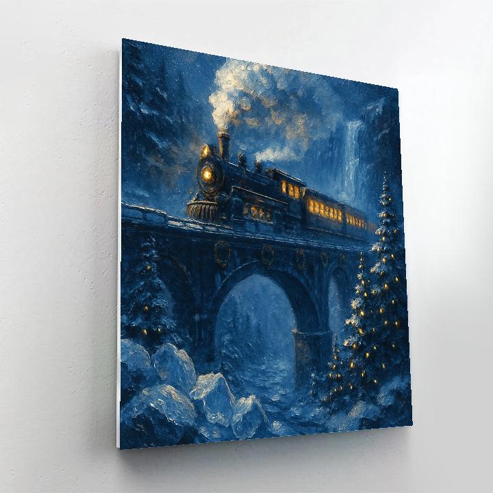 Polar Express Bridge Over Frozen Waterfall paint by color