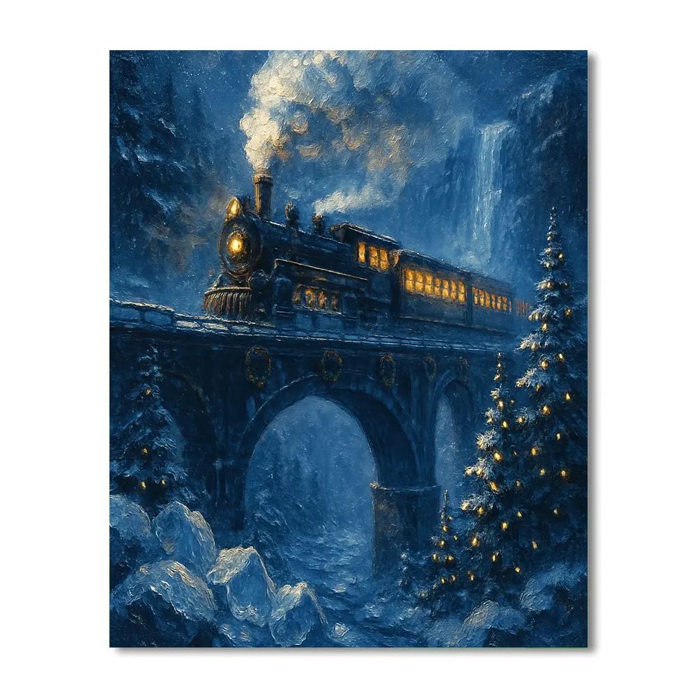 Polar Express Bridge Over Frozen Waterfall paint by color