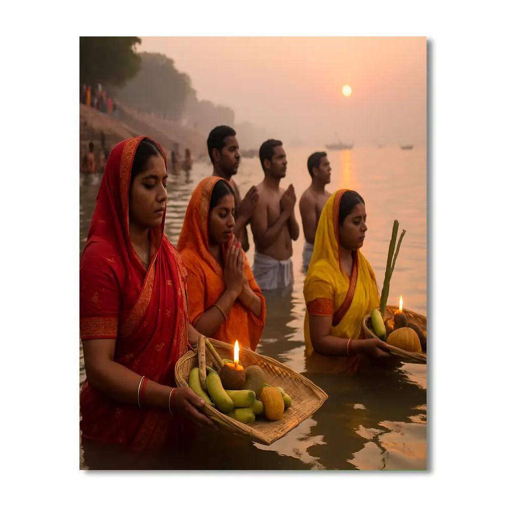 Chhath Puja Riverside Offerings Patna Dawn Paint by numbers art