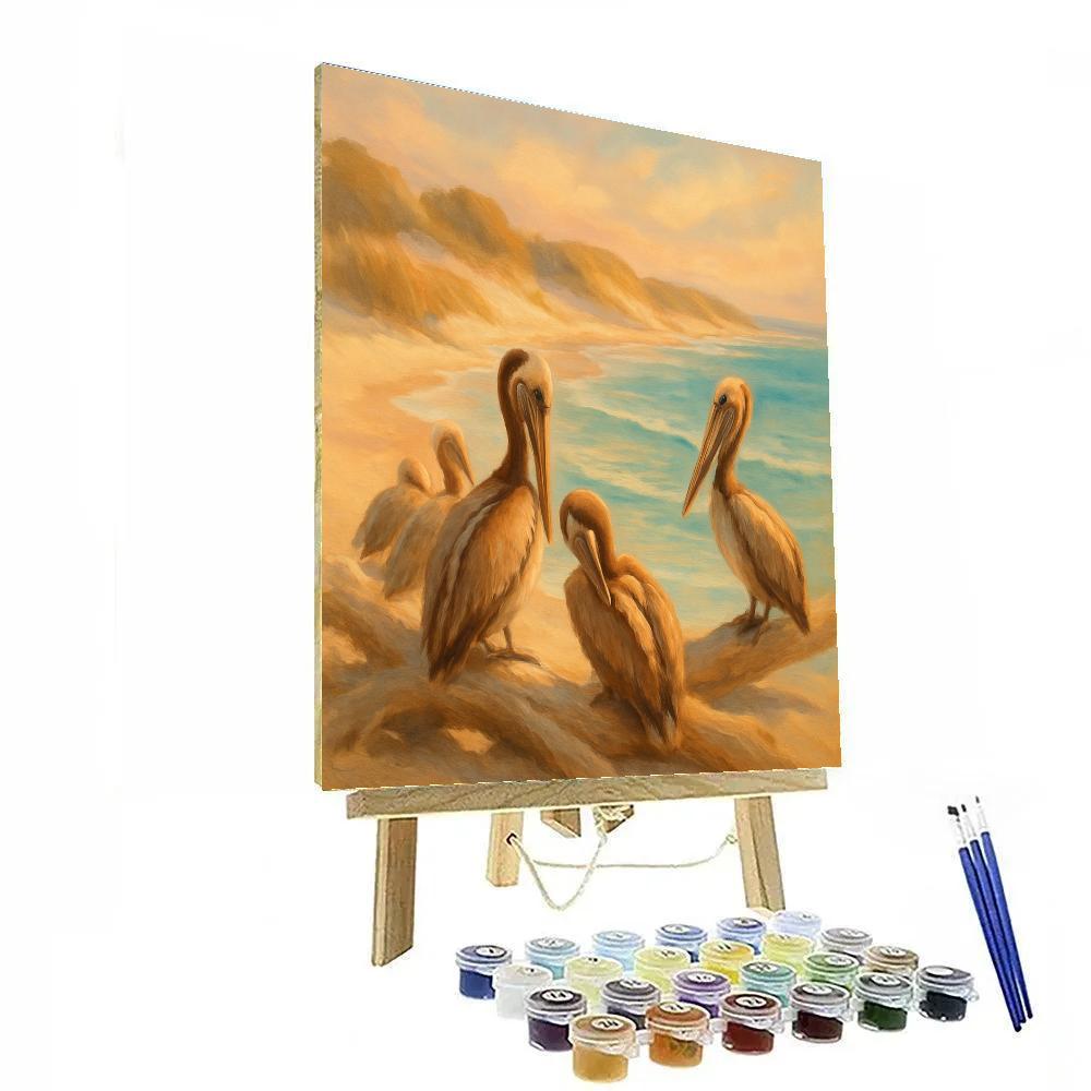 Sunlit Cove With Pelicans At Rest Paint by numbers kits