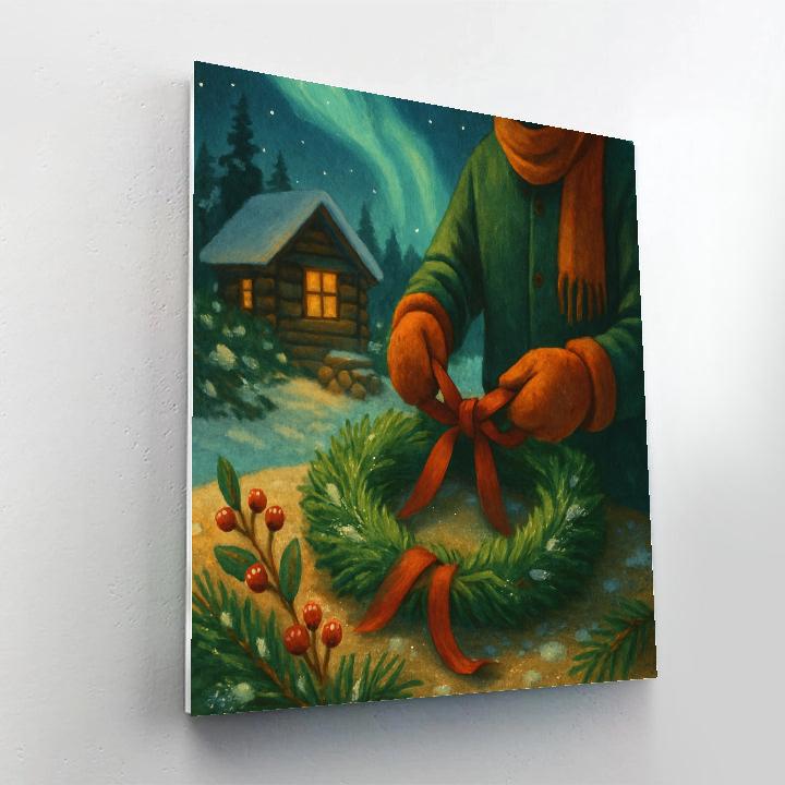 Wreath Makers Cabin Beside Aurora Pines painting number kit