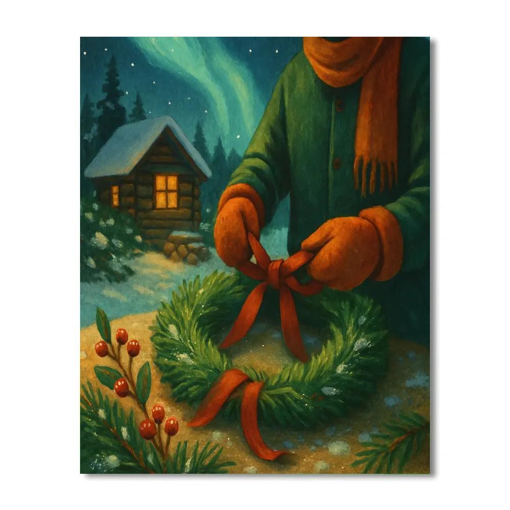 Wreath Makers Cabin Beside Aurora Pines painting number kit