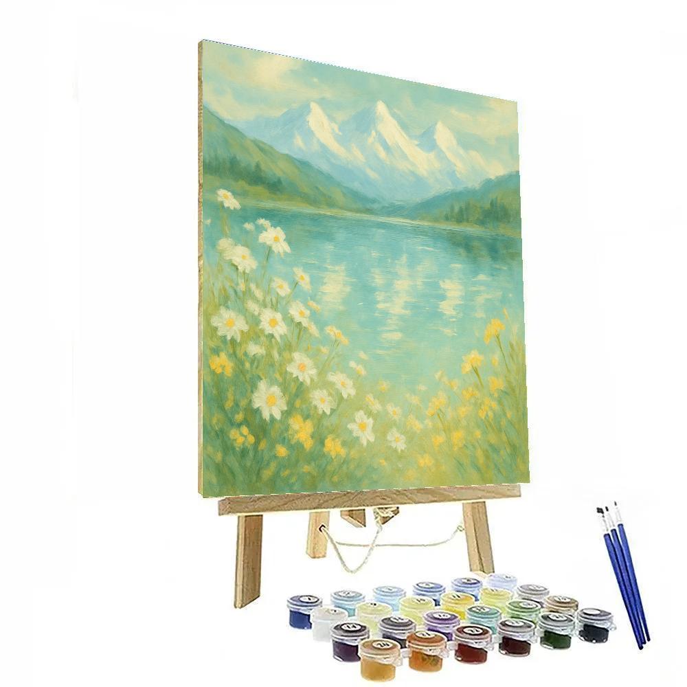 Cozy Meadow Lake With Distant Snow Peaks paint by numbers