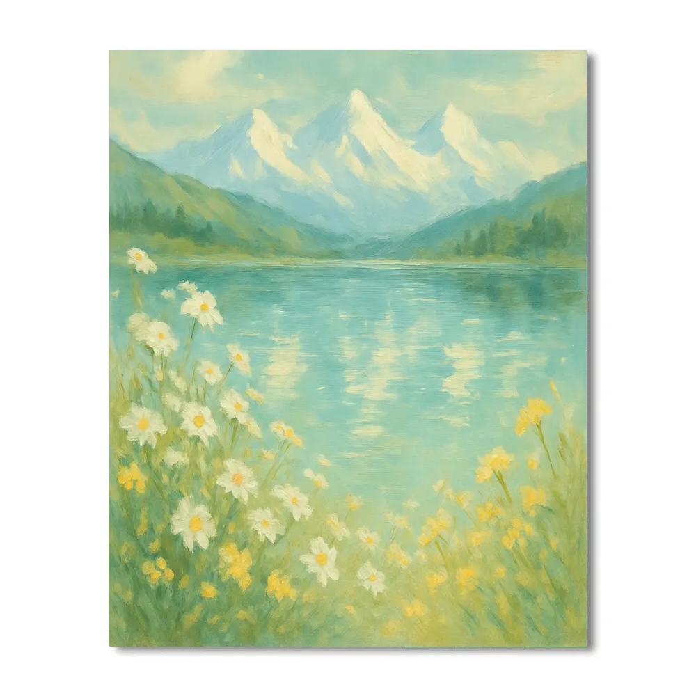 Cozy Meadow Lake With Distant Snow Peaks paint by numbers