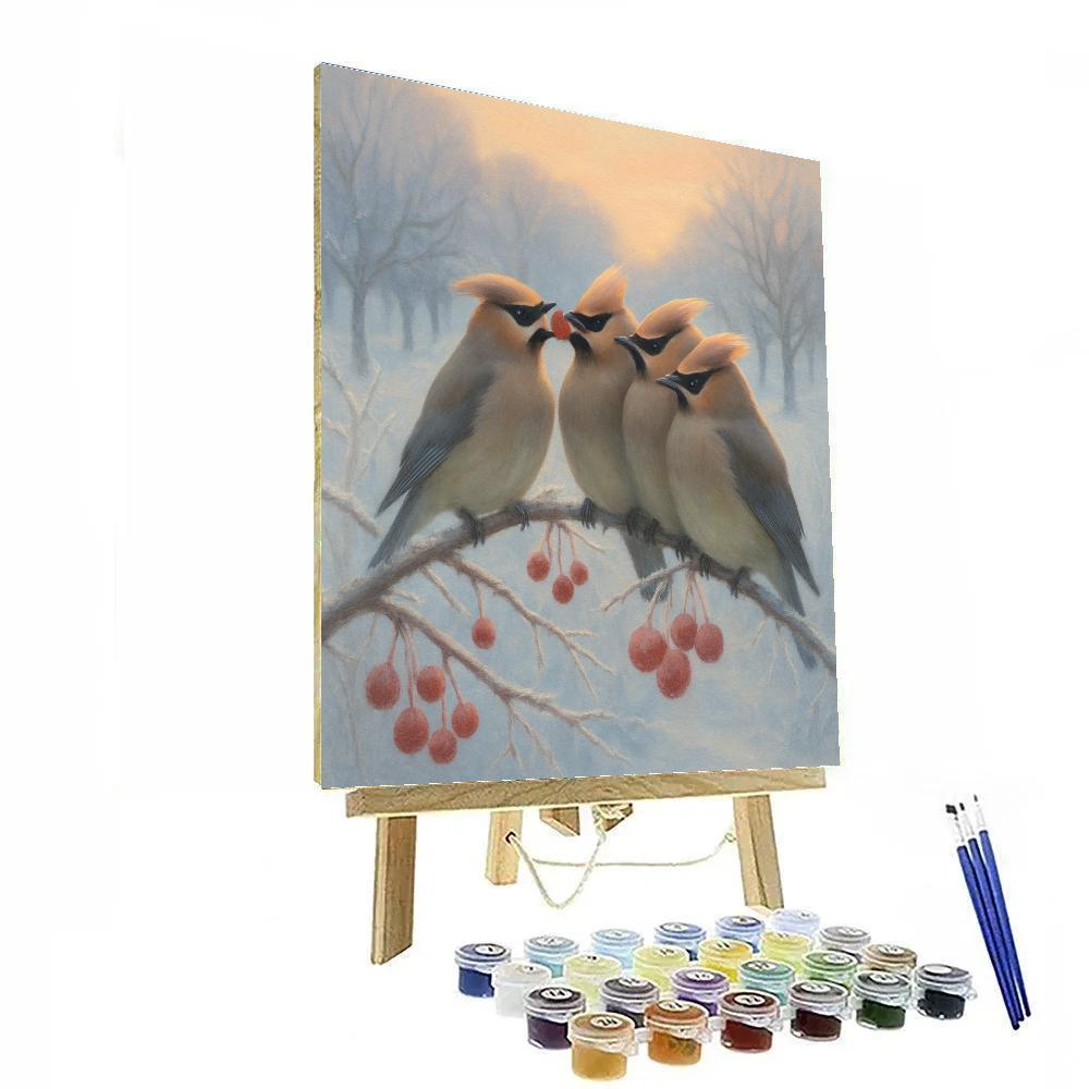 Frosted Orchard With Secretive Waxwings Paint by numbers art