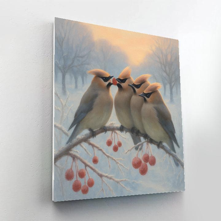 Frosted Orchard With Secretive Waxwings Paint by numbers art
