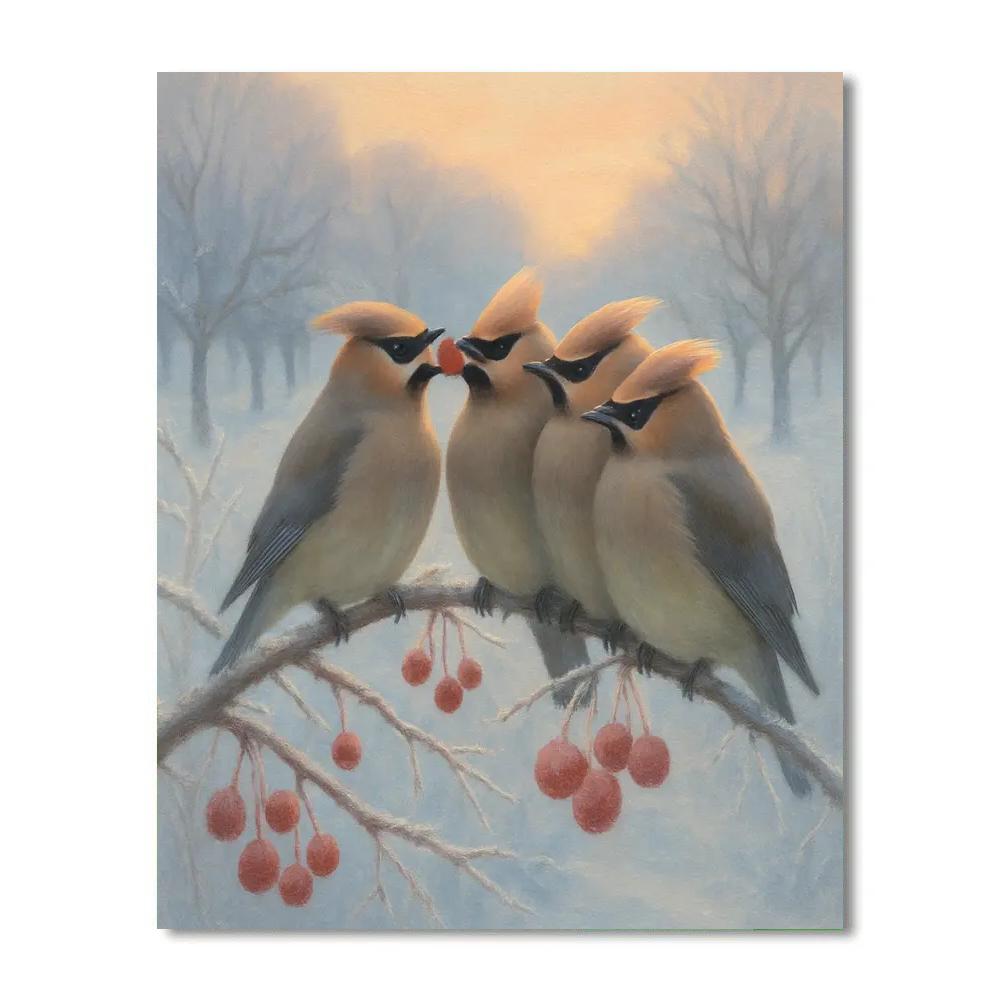 Frosted Orchard With Secretive Waxwings Paint by numbers art