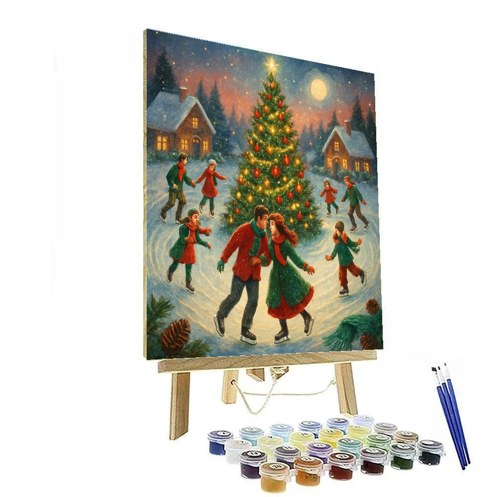 Ice Skaters Around A Town Tree Halo Numbered painting kits