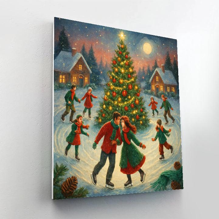 Ice Skaters Around A Town Tree Halo Numbered painting kits