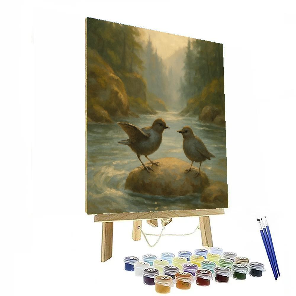 Misty Riverbend Where Dippers Dance painting number kit