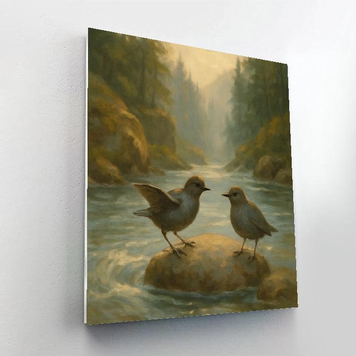 Misty Riverbend Where Dippers Dance painting number kit