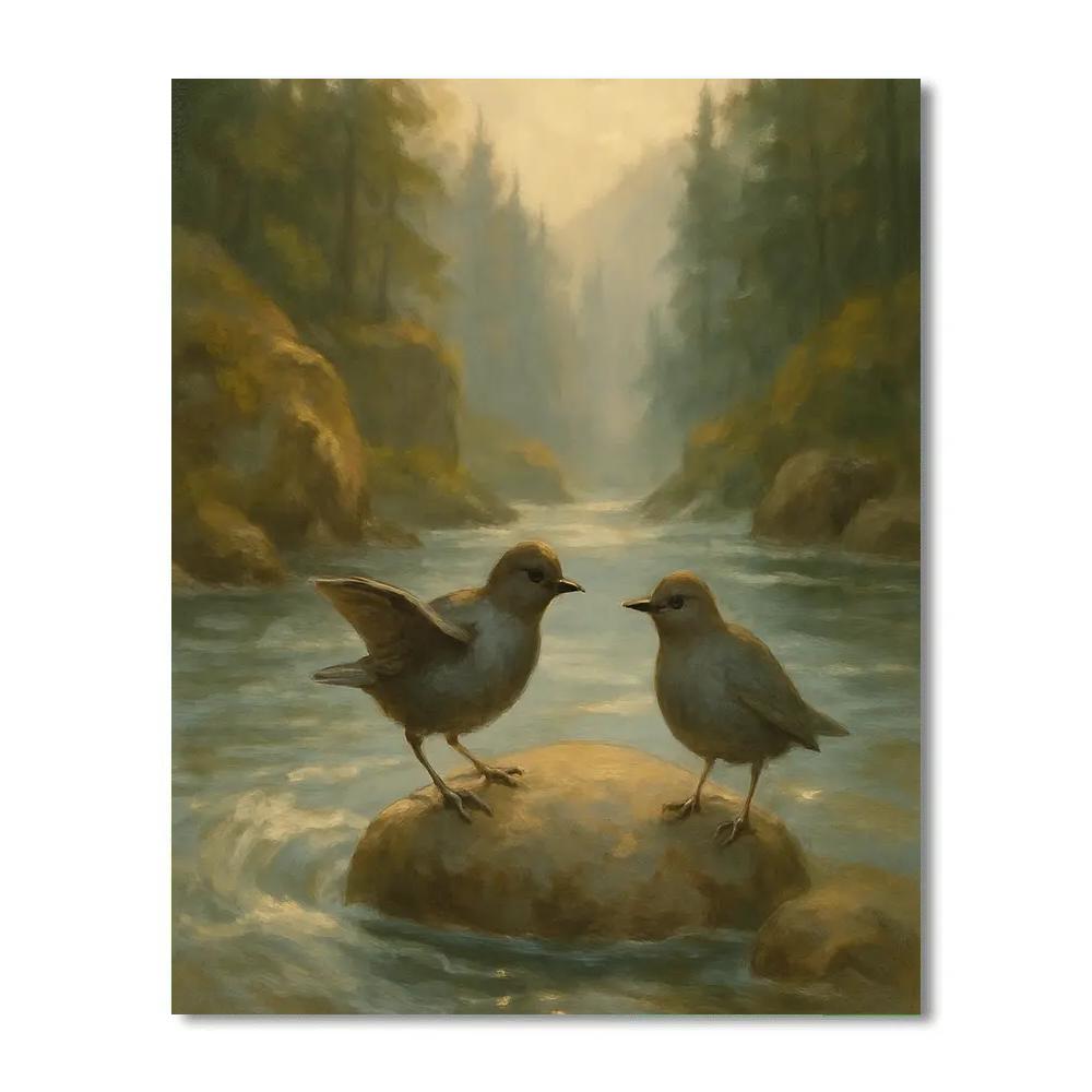 Misty Riverbend Where Dippers Dance painting number kit
