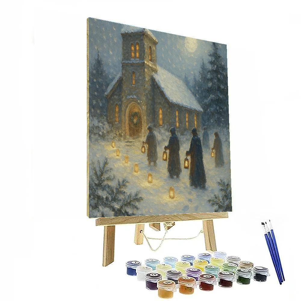Moonlit Churchyard With Candle Snowpaths paint by color