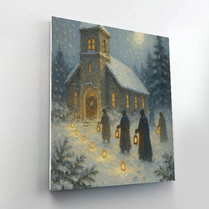 Moonlit Churchyard With Candle Snowpaths paint by color