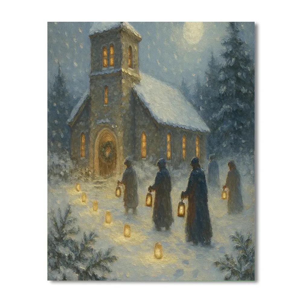 Moonlit Churchyard With Candle Snowpaths paint by color