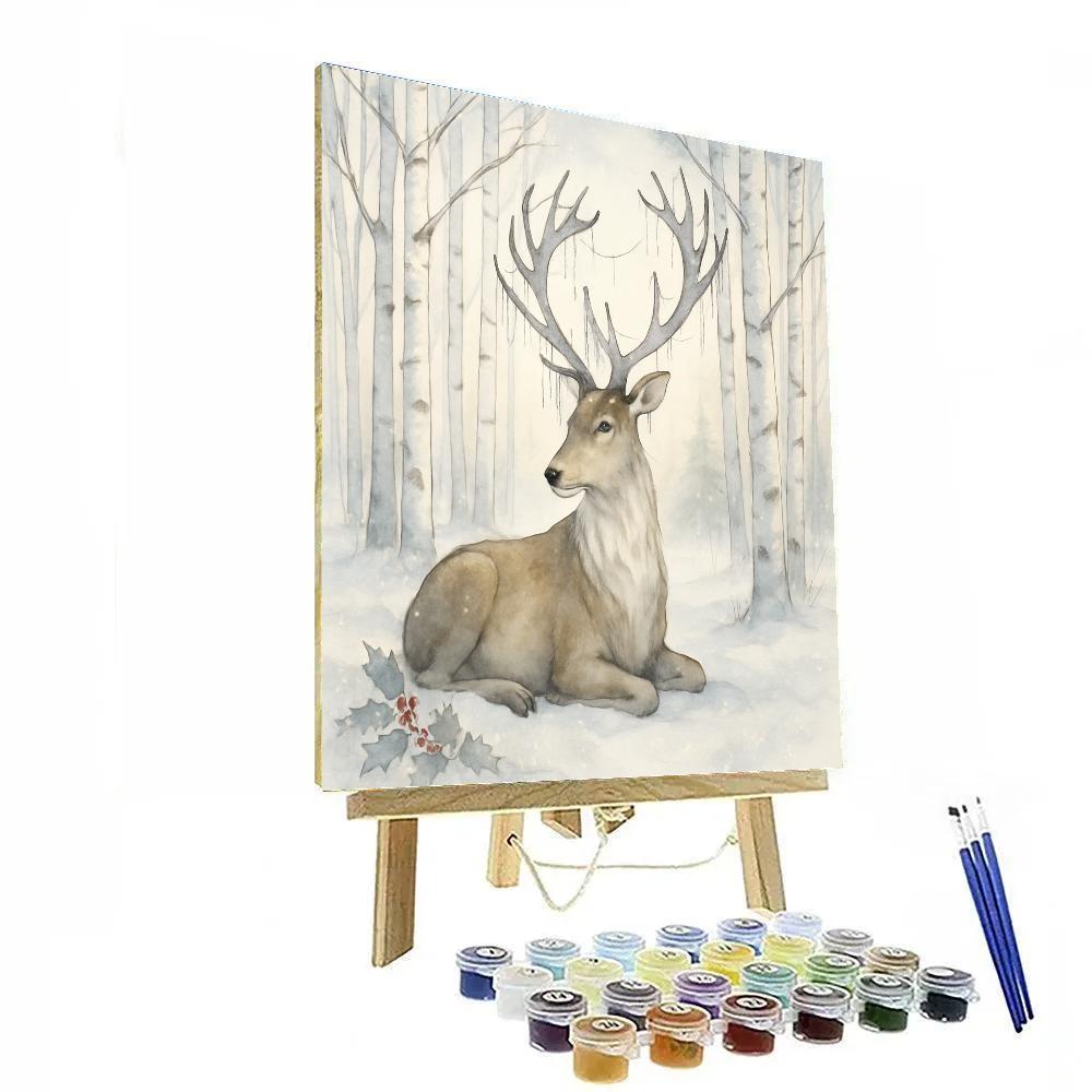 Reindeer Resting In Frosted Birch Cathedral DIY paint by numbers