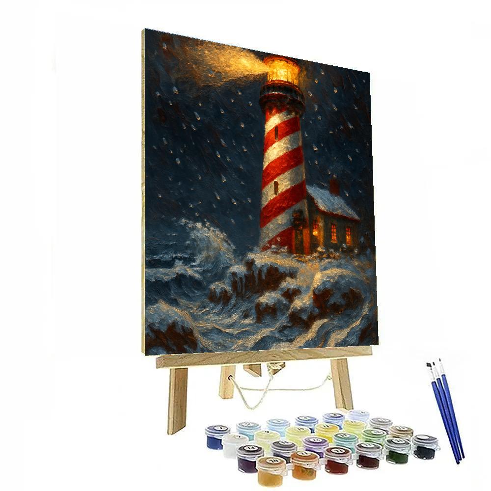 Candy Cane Lighthouse In A Snowstorm Numbered painting kits