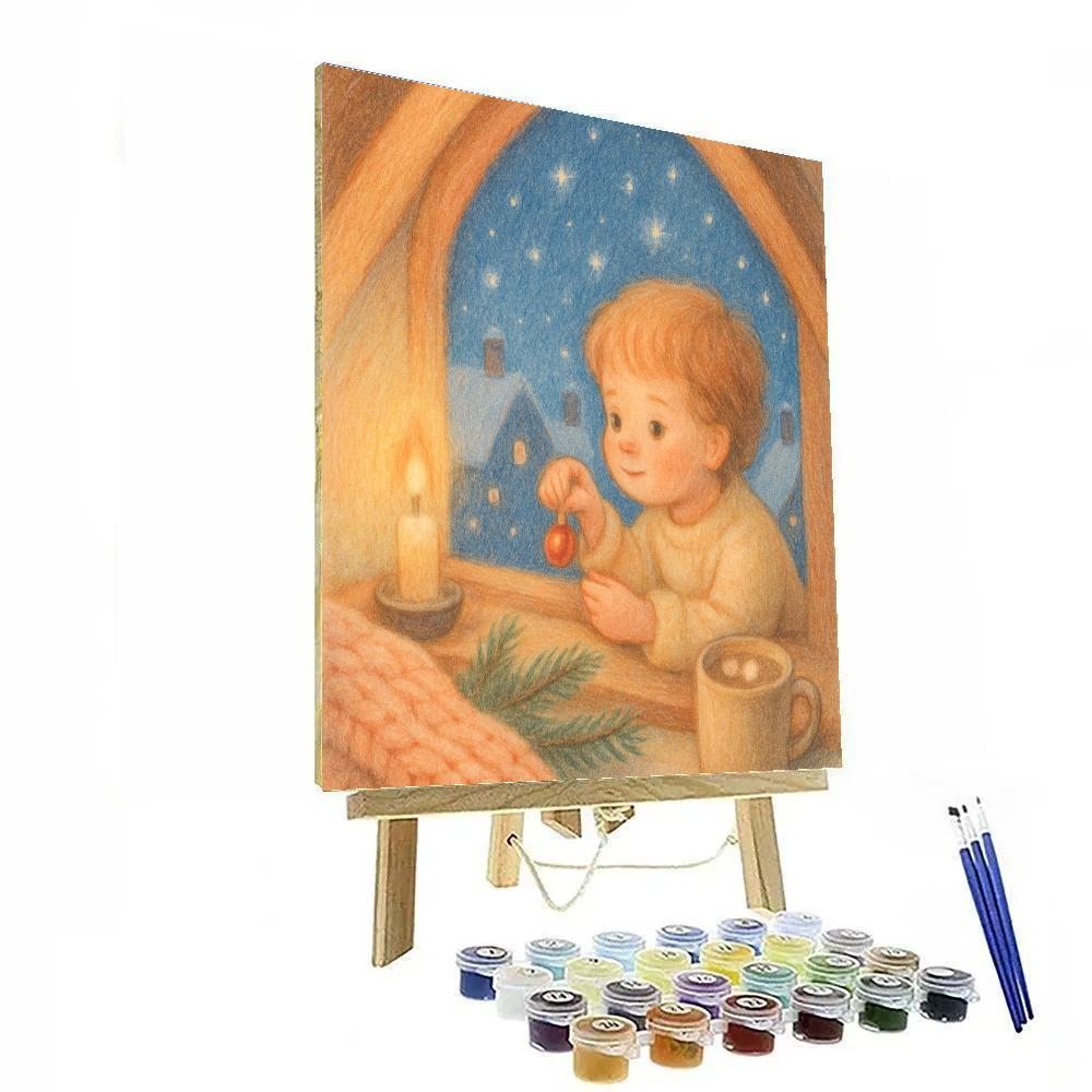 Cozy Attic Window With Falling Star Snow Numbered painting kits