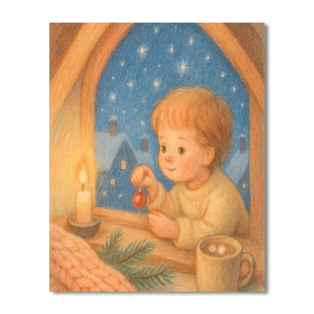 Cozy Attic Window With Falling Star Snow Numbered painting kits