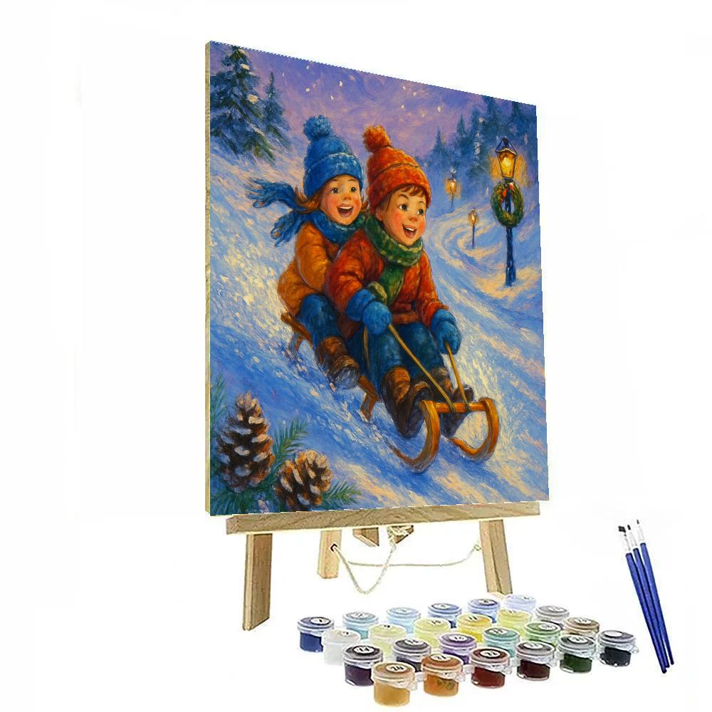 Sledding Trail Through Lantern Pines Paint by numbers kits
