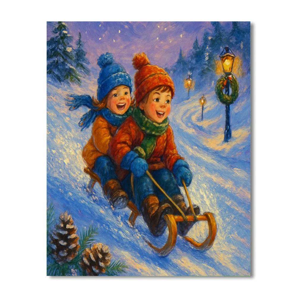Sledding Trail Through Lantern Pines Paint by numbers kits
