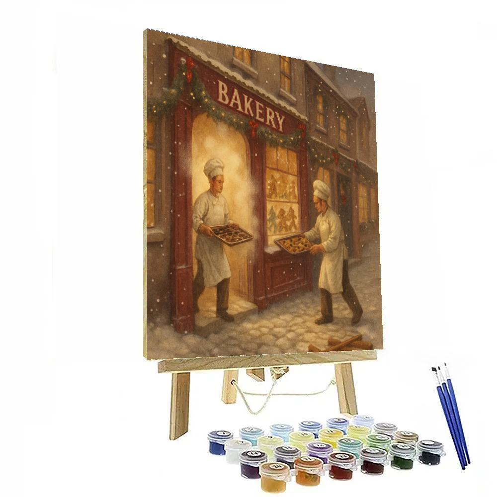 Holiday Bakery Street With Sugar Steam Paint by numbers art