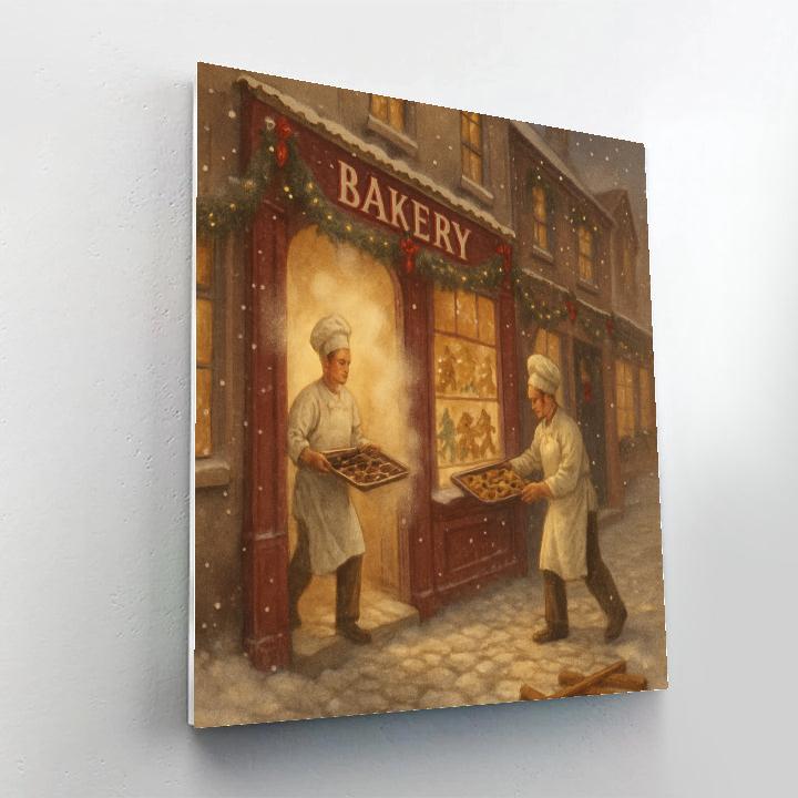 Holiday Bakery Street With Sugar Steam Paint by numbers art