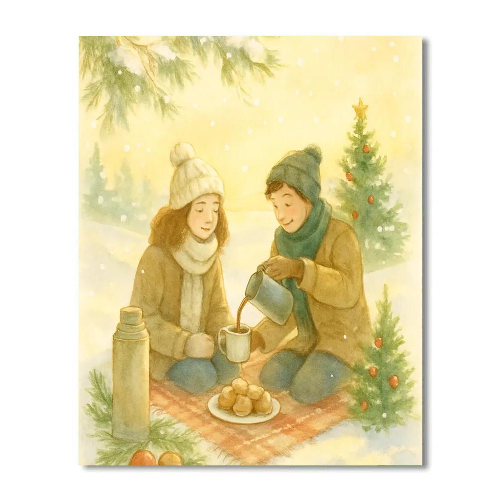 Winter Picnic Under Sunlit Snow Blossoms Paint by numbers kits