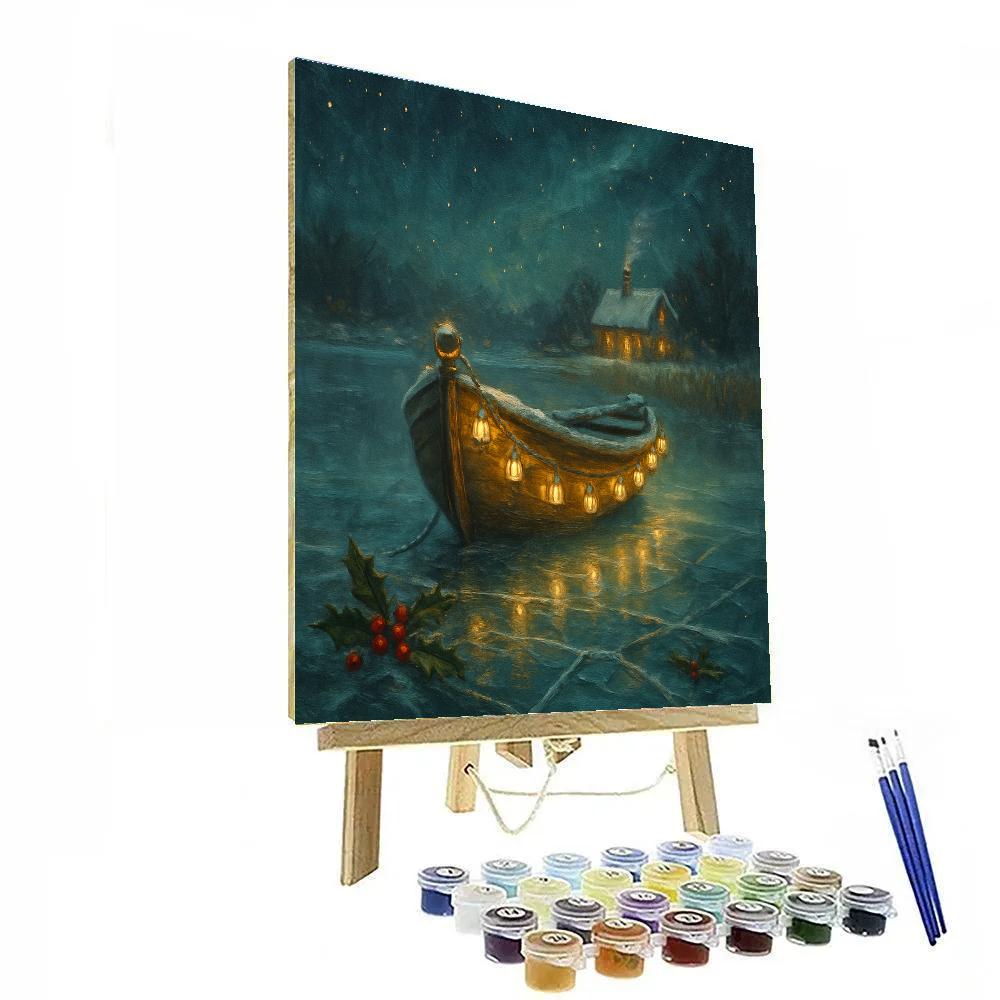 Frozen River Boat With Lantern Garland Number painting