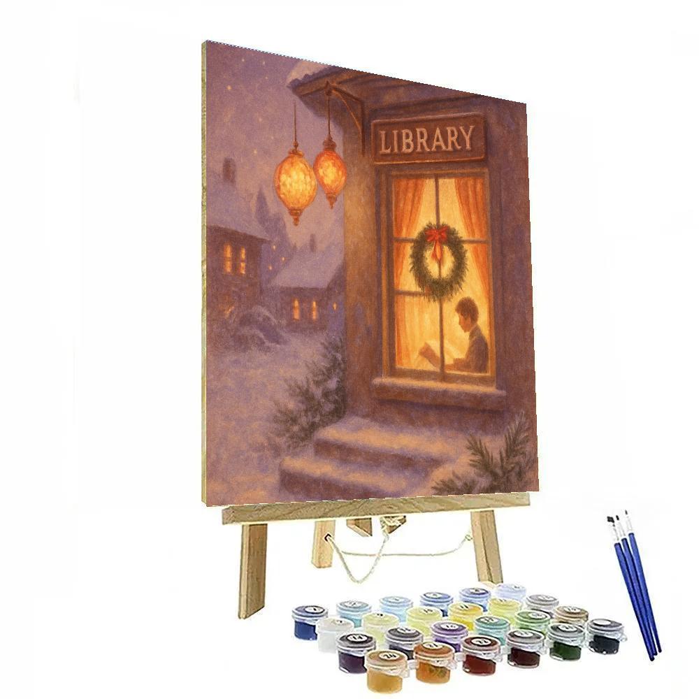 Snowy Library Nook With Ornament Lanterns Painting by numbers kit