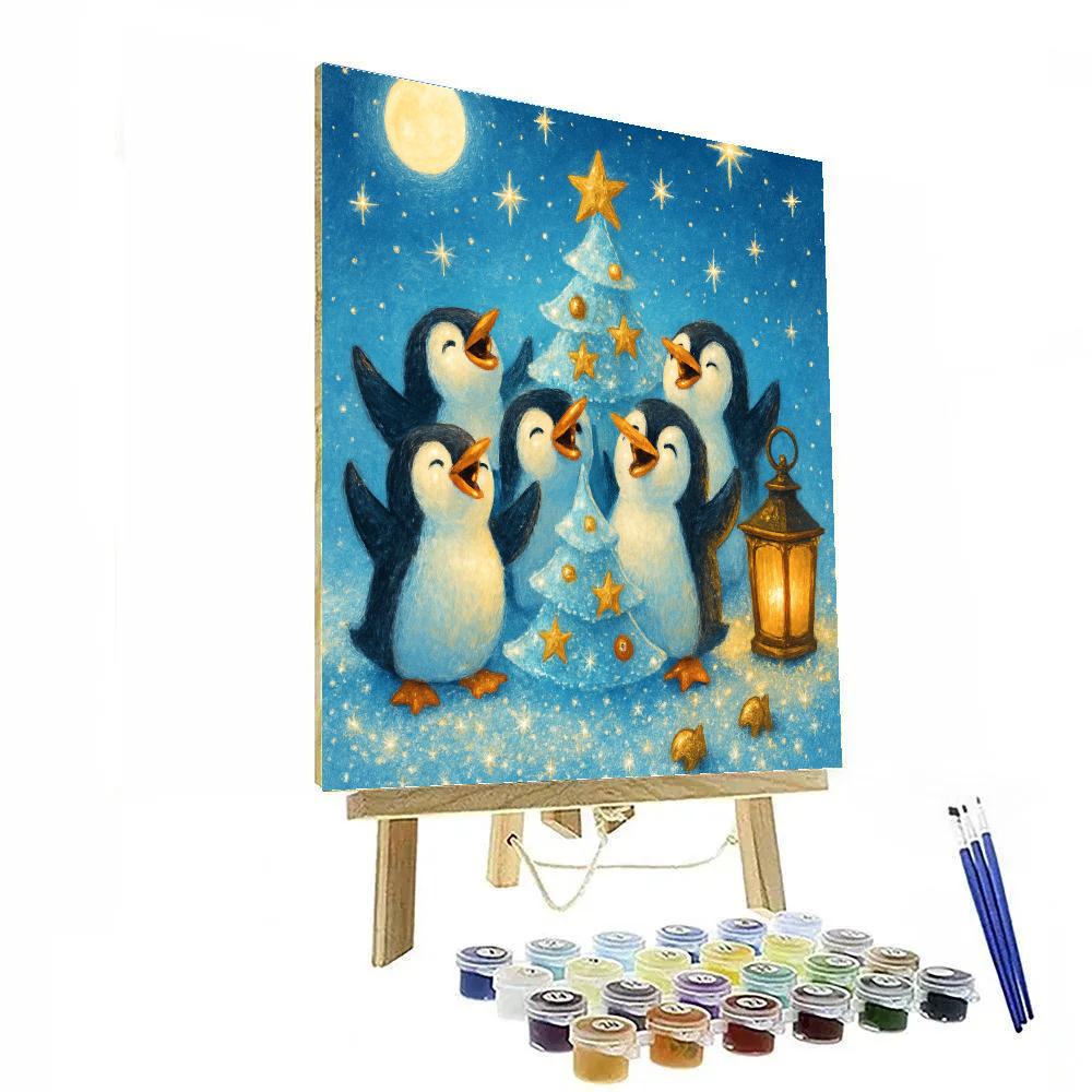 Penguin Choir On Ice With Starry Spotlight Numbered painting kits