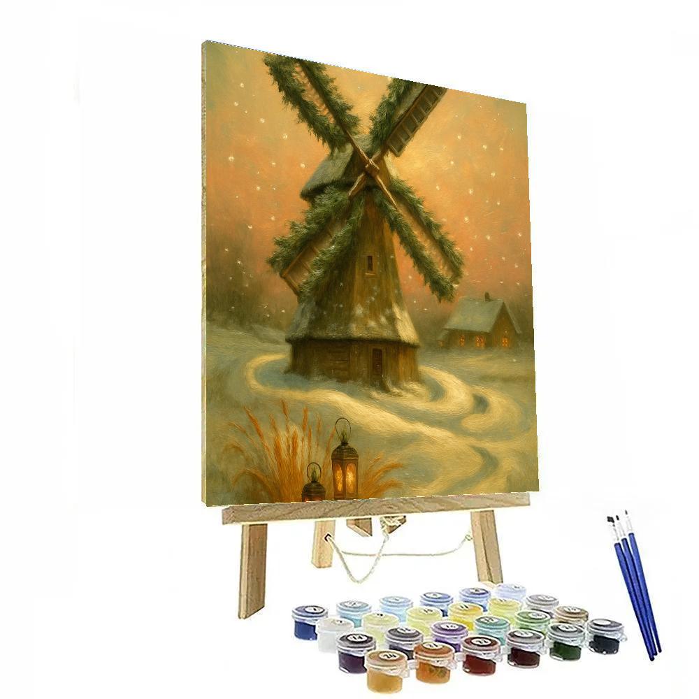 Christmas Eve Windmill With Ribbon Snowdrifts Painting by numbers kit