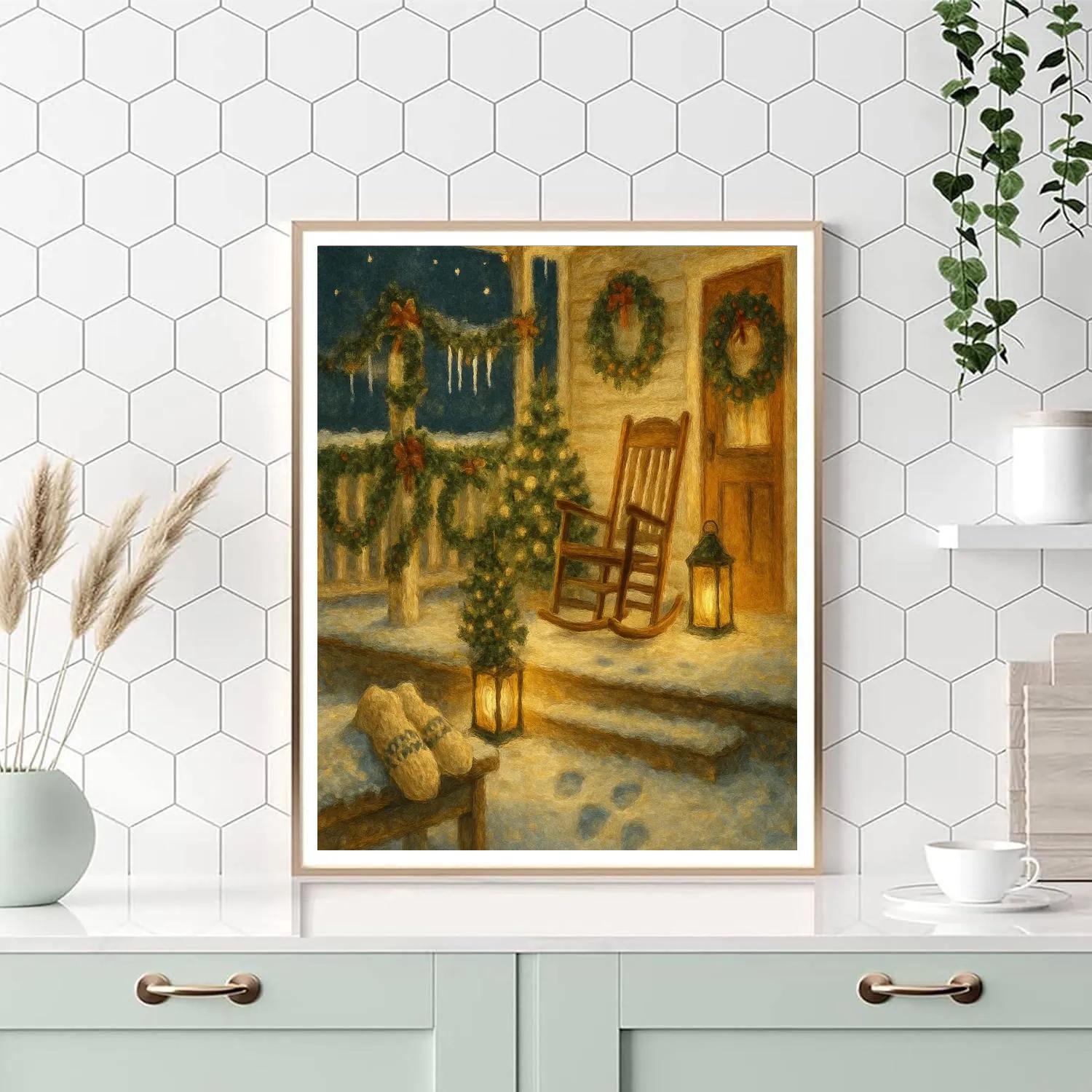 Fireside Porch With Icicle Chimes Numbered painting kits