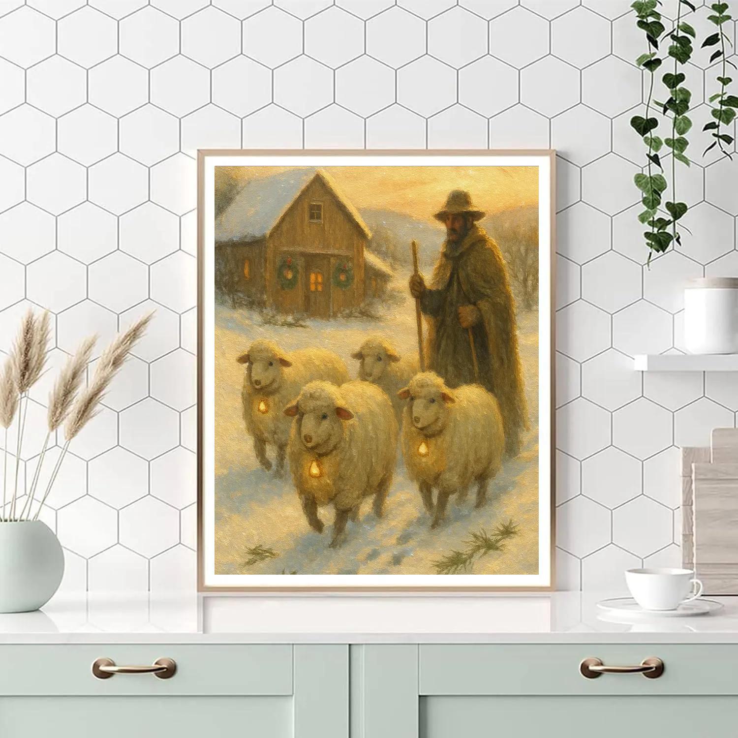 Winter Herding Of Cloudlike Sheep With Bells painting number kit