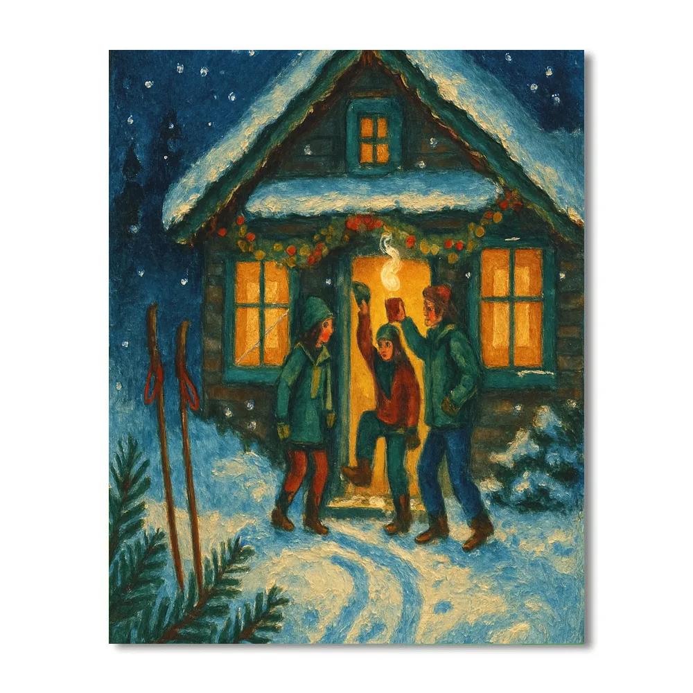 Ski Lodge Lantern Path With Cocoa Steam Paint by numbers kits