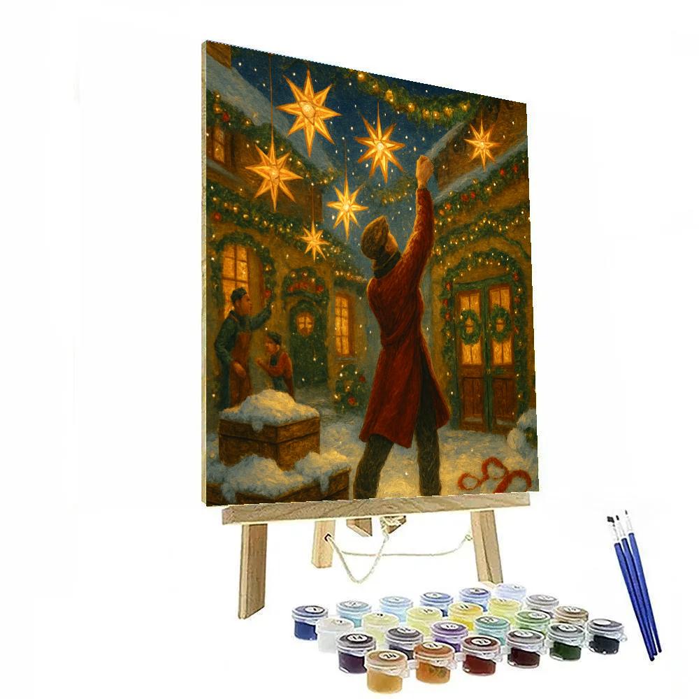 Holiday Workshop Courtyard With Spinning Wind Stars paint by color