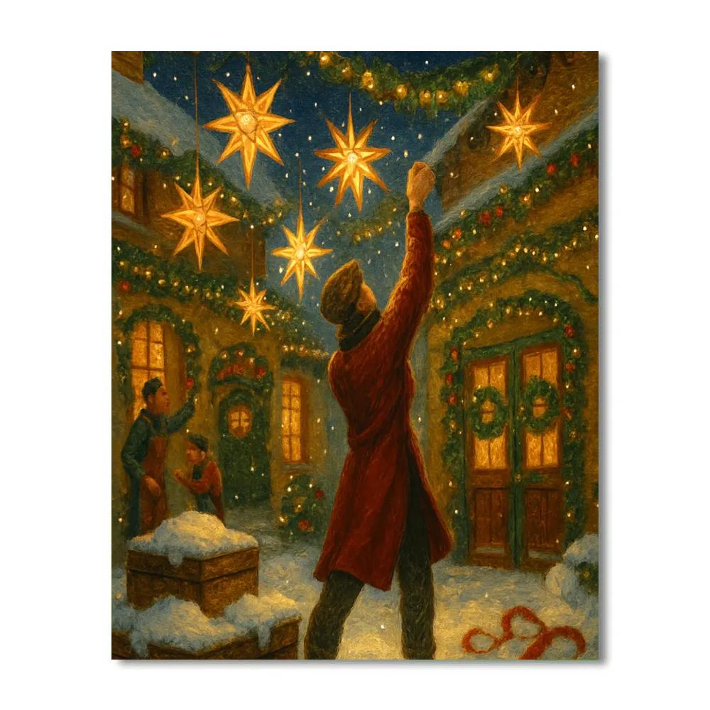 Holiday Workshop Courtyard With Spinning Wind Stars paint by color