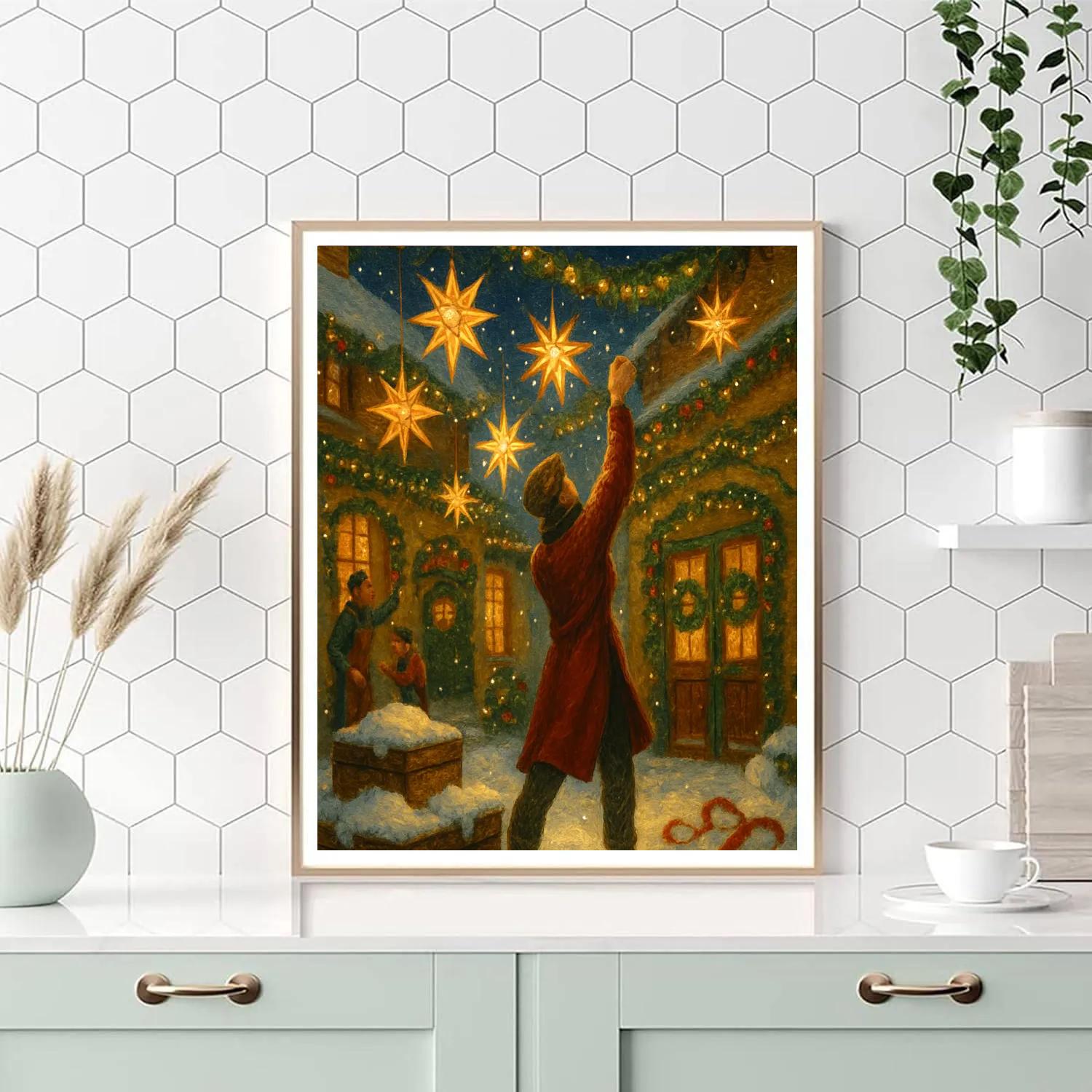 Holiday Workshop Courtyard With Spinning Wind Stars paint by color