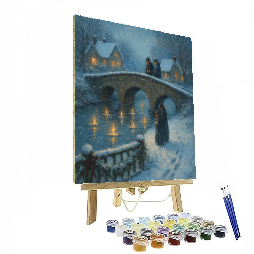 Snowy Bridge Of Wishes With Floating Candles Numbered painting kits
