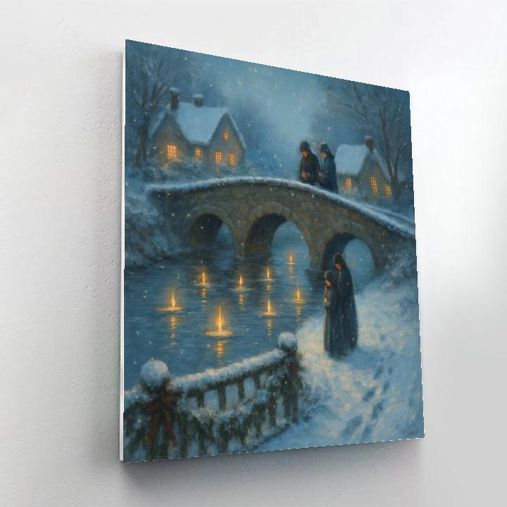 Snowy Bridge Of Wishes With Floating Candles Numbered painting kits