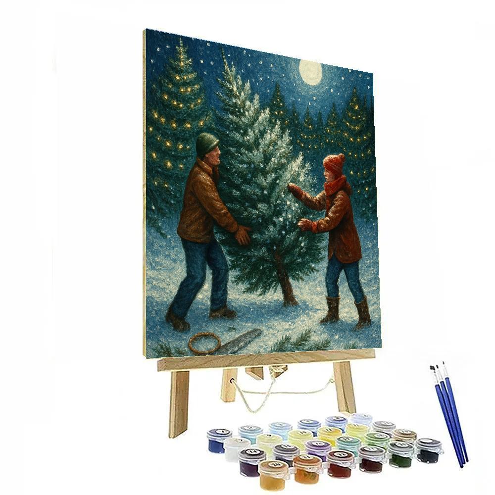 Christmas Tree Farm Under Silver Moon Dust Paint by numbers art