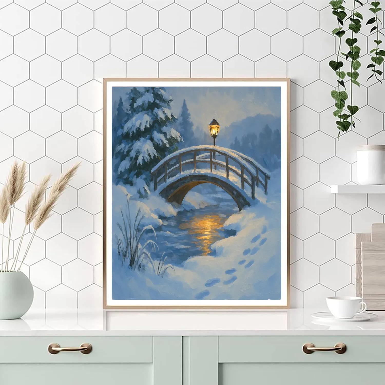 Lantern Curve Over The Frozen Stream paint by number