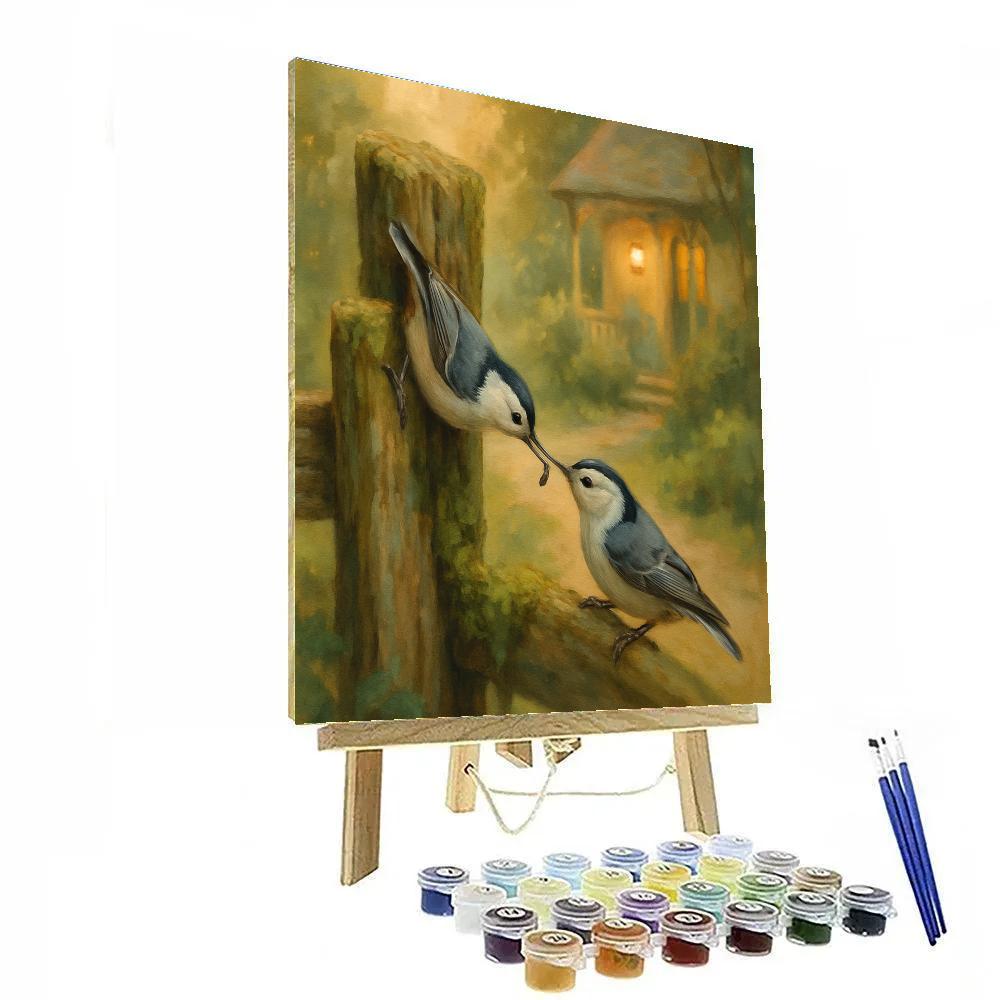 Lantern Light Nuthatches At The Cedar Gate Number painting