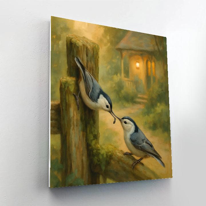 Lantern Light Nuthatches At The Cedar Gate Number painting