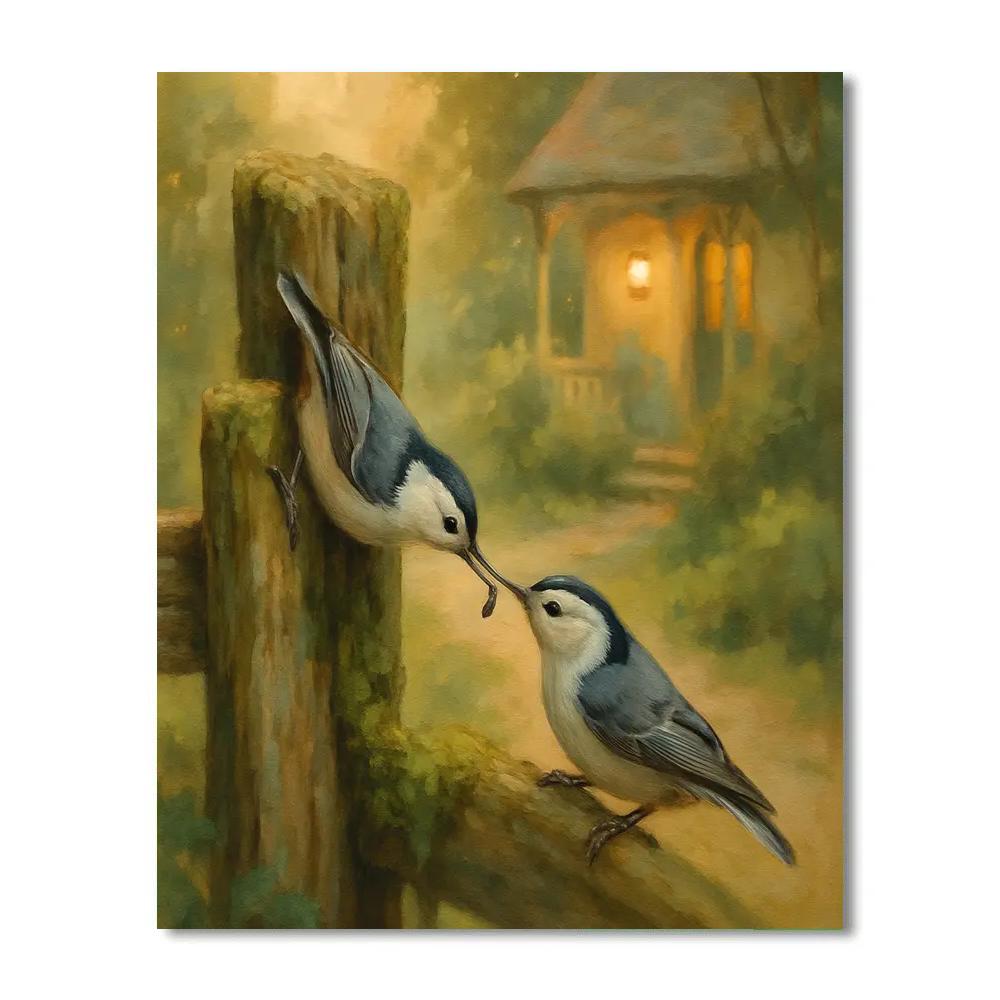 Lantern Light Nuthatches At The Cedar Gate Number painting